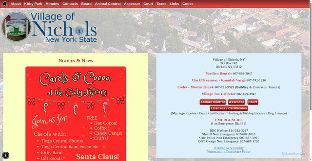 Security scan screenshot of https://villageofnicholsny.gov/