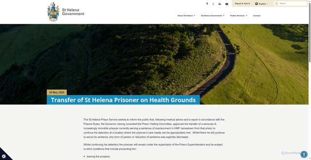 Security scan screenshot of https://www.sainthelena.gov.sh/transfer-of-st-helena-prisoner-on-health-grounds/