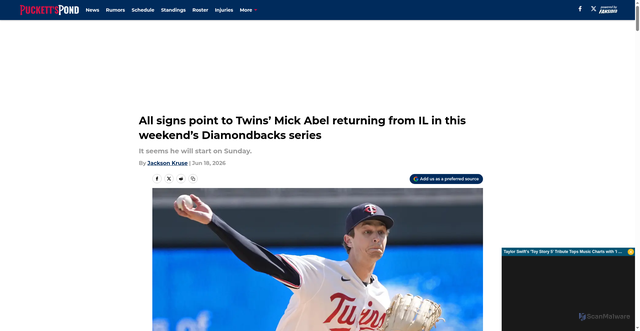 Security scan screenshot of https://puckettspond.com/all-signs-point-to-twins-mick-abel-returning-from-il-in-this-weekend-s-diamondbacks-series