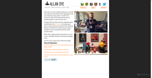 Security scan screenshot of https://allandye.com/about.html