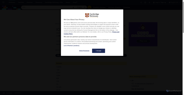 Security scan screenshot of https://dictionary.cambridge.org/us/dictionary/english/icc
