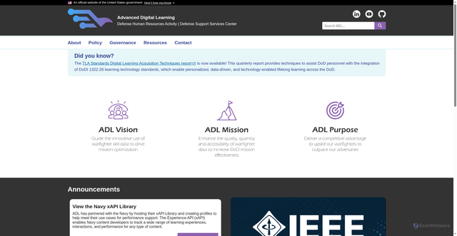 Security scan screenshot of https://www.adlnet.gov/