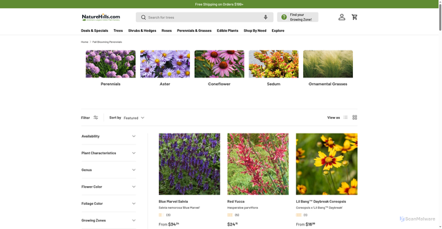 Security scan screenshot of https://naturehills.com/collections/fall-blooming-perennials?srsltid=AfmBOoo8XiuqXolLBQ_ym1tSBtskHs9_j5jRpFJw7kFxvA5lNJCqcns-