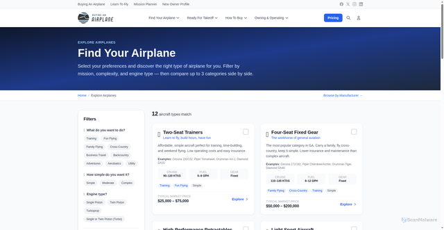 Security scan screenshot of https://www.buyinganairplane.com/airplanes