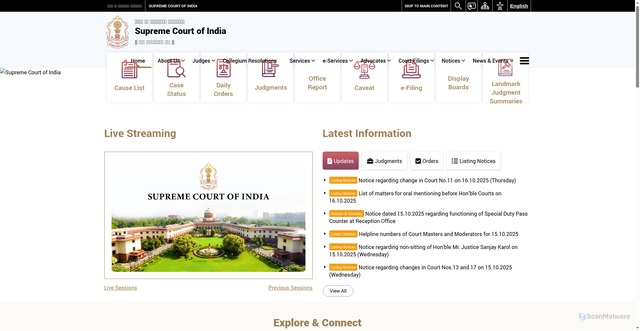 Security scan screenshot of https://www.sci.gov.in/
