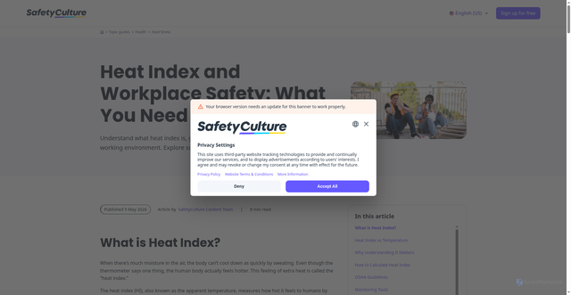 Security scan screenshot of https://safetyculture.com/topics/heat-stress/heat-index