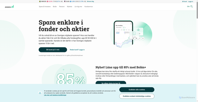 Security scan screenshot of https://www.avanza.se/