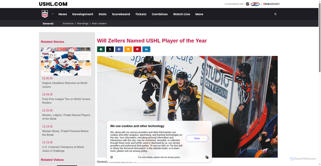 Security scan screenshot of https://ushl.com/news/2025/4/30/general-will-zellers-named-ushl-player-of-the-year.aspx