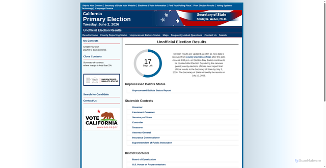 Security scan screenshot of https://dp.electionresults.sos.ca.gov/