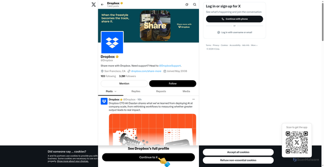 Security scan screenshot of https://x.com/Dropbox