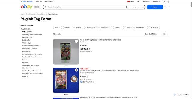 Security scan screenshot of https://www.ebay.ca/b/Yugioh-Tag-Force/139973/bn_7023504947