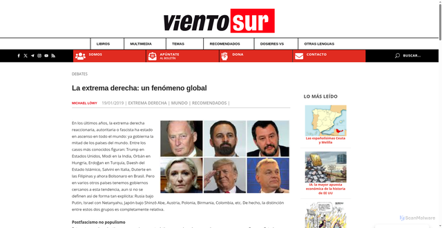 Security scan screenshot of https://vientosur.info/la-extrema-derecha-un-fenomeno-global/