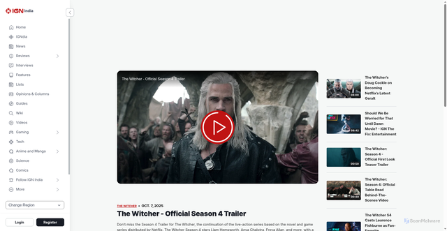 Security scan screenshot of https://in.ign.com/video/243532/the-witcher-official-season-4-trailer