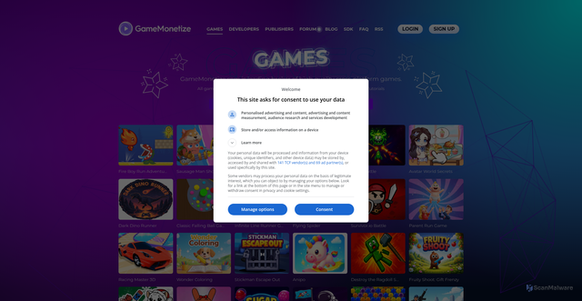 Security scan screenshot of https://api.gamemonetize.com