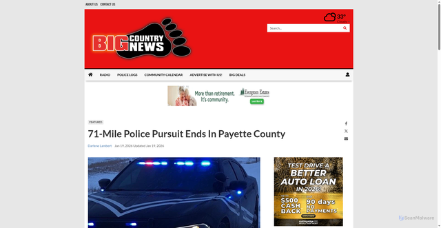 Security scan screenshot of https://www.bigcountrynewsconnection.com/idaho/71-mile-police-pursuit-ends-in-payette-county/article_6001301e-ab0a-4024-994d-c925edc7ab2d.html