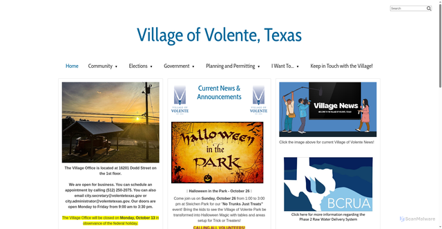 Security scan screenshot of https://www.villageofvolente-tx.gov/
