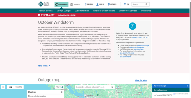 Security scan screenshot of https://www.pse.com/en/outage/outage-map