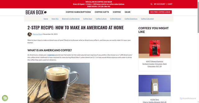 Security scan screenshot of https://beanbox.com/blog/how-to-make-an-americano?srsltid=AfmBOort5a_fXc7LFL-cdAe4x8vyDQEzlSPApakTvApsDWKt2BIl6DcN