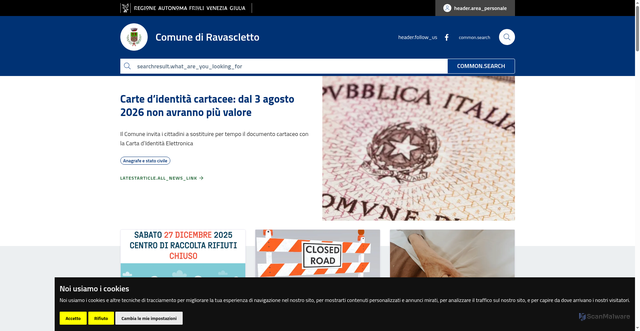 Security scan screenshot of https://www.comune.ravascletto.ud.it/