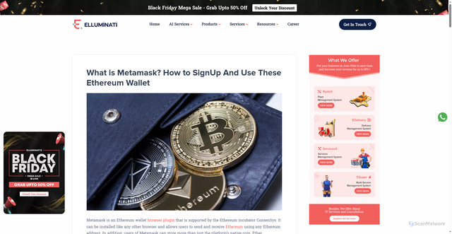 Security scan screenshot of https://www.elluminatiinc.com/what-is-metamask/