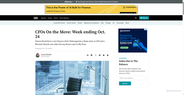 Security scan screenshot of https://www.cfo.com/news/cfos-on-the-move-oct-24-Earl-Ellis-Panera-Bread-Seun-Sodipo-Plaid-Michael-Healy-Sky-Zone/803652/