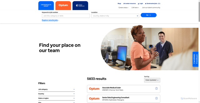 Security scan screenshot of https://careers.unitedhealthgroup.com