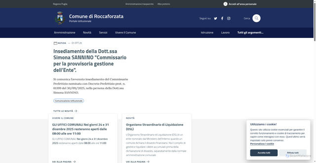 Security scan screenshot of https://www.comune.roccaforzata.ta.it/