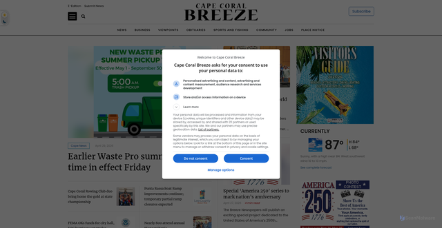 Security scan screenshot of https://www.capecoralbreeze.com/