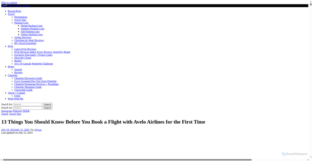 Security scan screenshot of https://www.waywardblog.com/avelo-airlines-review/