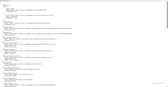Security scan screenshot of https://everywhere.avid.com/endpoints