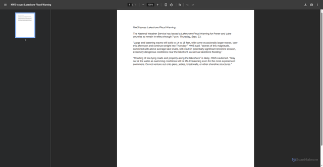 Security scan screenshot of https://www.chestertonin.org/DocumentCenter/View/4445/NWS-issues-Lakeshore-Flood-Warning