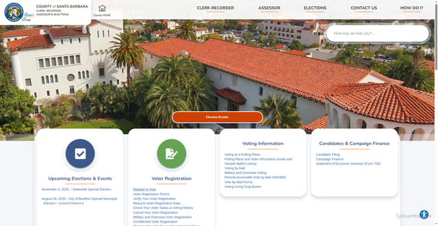 Security scan screenshot of https://www.countyofsb.org/164/Elections