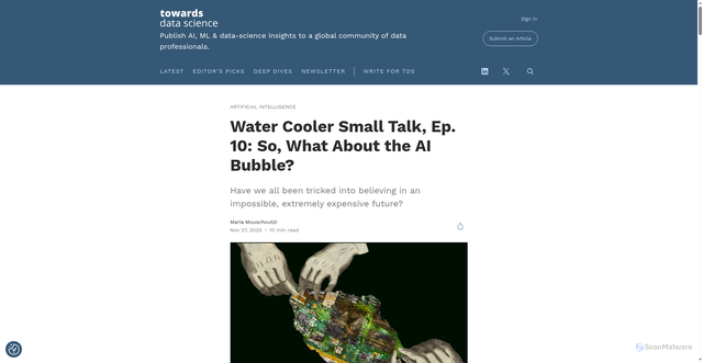 Security scan screenshot of https://towardsdatascience.com/water-cooler-small-talk-ep-10-so-what-about-the-ai-bubble/