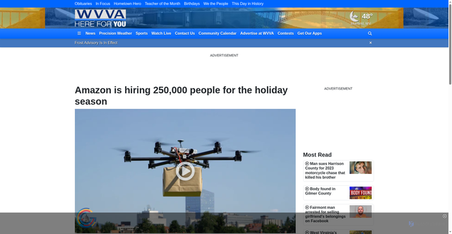 Security scan screenshot of https://www.wvva.com/2025/10/14/amazon-is-hiring-250000-people-holiday-season/