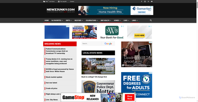 Security scan screenshot of https://newzjunky.com