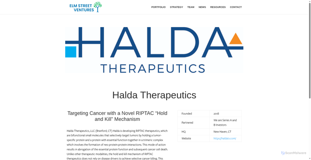 Security scan screenshot of https://www.elmvc.com/project/halda-therapeutics/