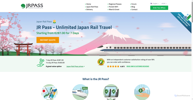 Security scan screenshot of https://jrpass.com