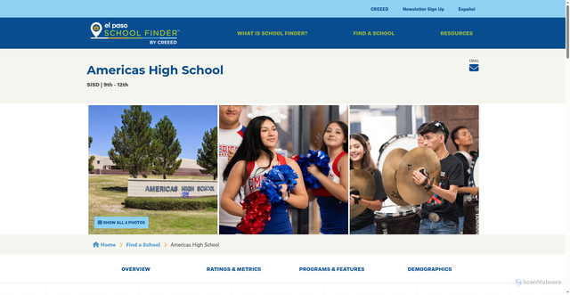 Security scan screenshot of https://www.elpasoschoolfinder.com/school-finder/americas-high-school