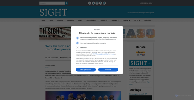 Security scan screenshot of https://sightmagazine.com.au/news/tony-evans-will-no-longer-lead-dallas-megachurch-after-restoration-process-for-sin/
