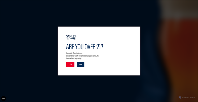 Security scan screenshot of https://samueladams.com