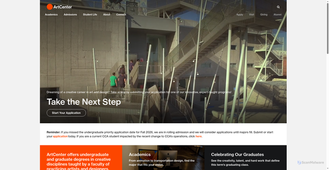 Security scan screenshot of https://artcenter.edu