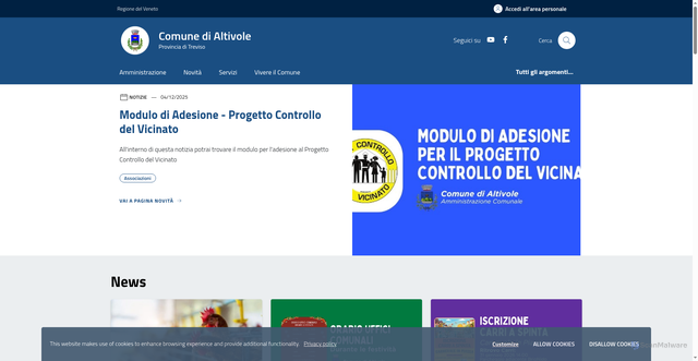 Security scan screenshot of https://www.comune.altivole.tv.it/home