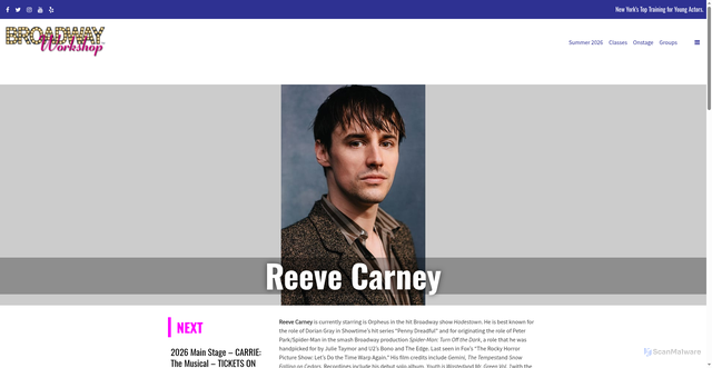 Security scan screenshot of https://broadwayworkshop.com/faculty_bio/reeve-carney/