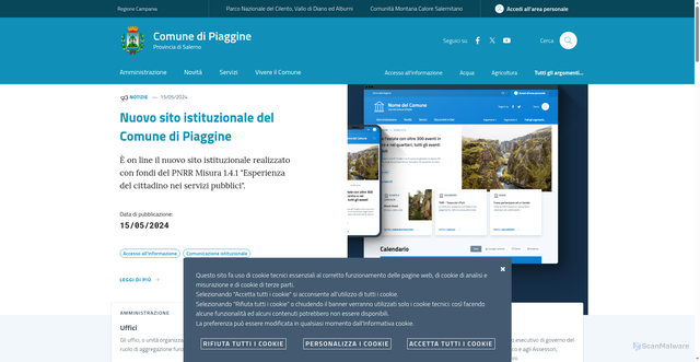 Security scan screenshot of https://www.comune.piaggine.sa.it/