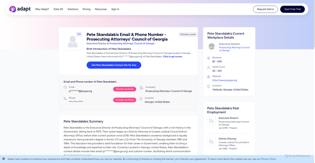 Security scan screenshot of https://www.adapt.io/contact/pete-skandalakis/704356755