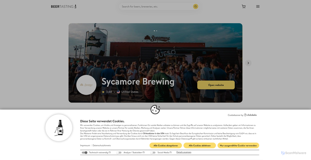 Security scan screenshot of https://www.beertasting.com/en/brewery/sycamore-brewing