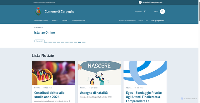 Security scan screenshot of https://comune.cargeghe.ss.it/