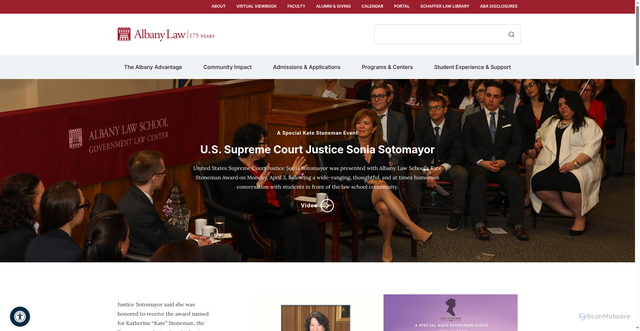 Security scan screenshot of https://www.albanylaw.edu/us-supreme-court-justice-sonia-sotomayor