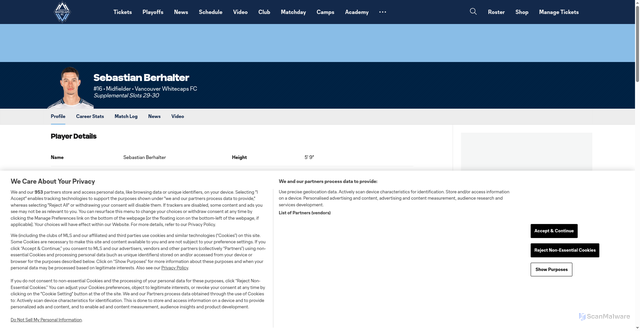 Security scan screenshot of https://www.whitecapsfc.com/players/sebastian-berhalter/