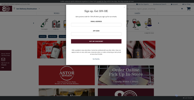 Security scan screenshot of https://astorwines.com